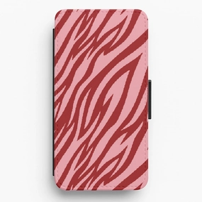 Comfort Fit Everyday Look Red And Pink Tiger Print Flip / Wallet Phone Case