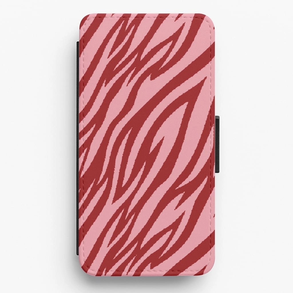 Comfort Fit Everyday Look Red And Pink Tiger Print Flip / Wallet Phone Case