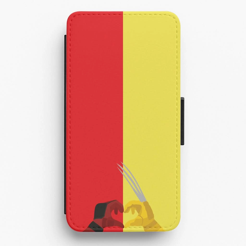 Red And Yellow Heroes Love Heart Flip / Wallet Phone Case Soft Layer Texture Smooth Pattern Design