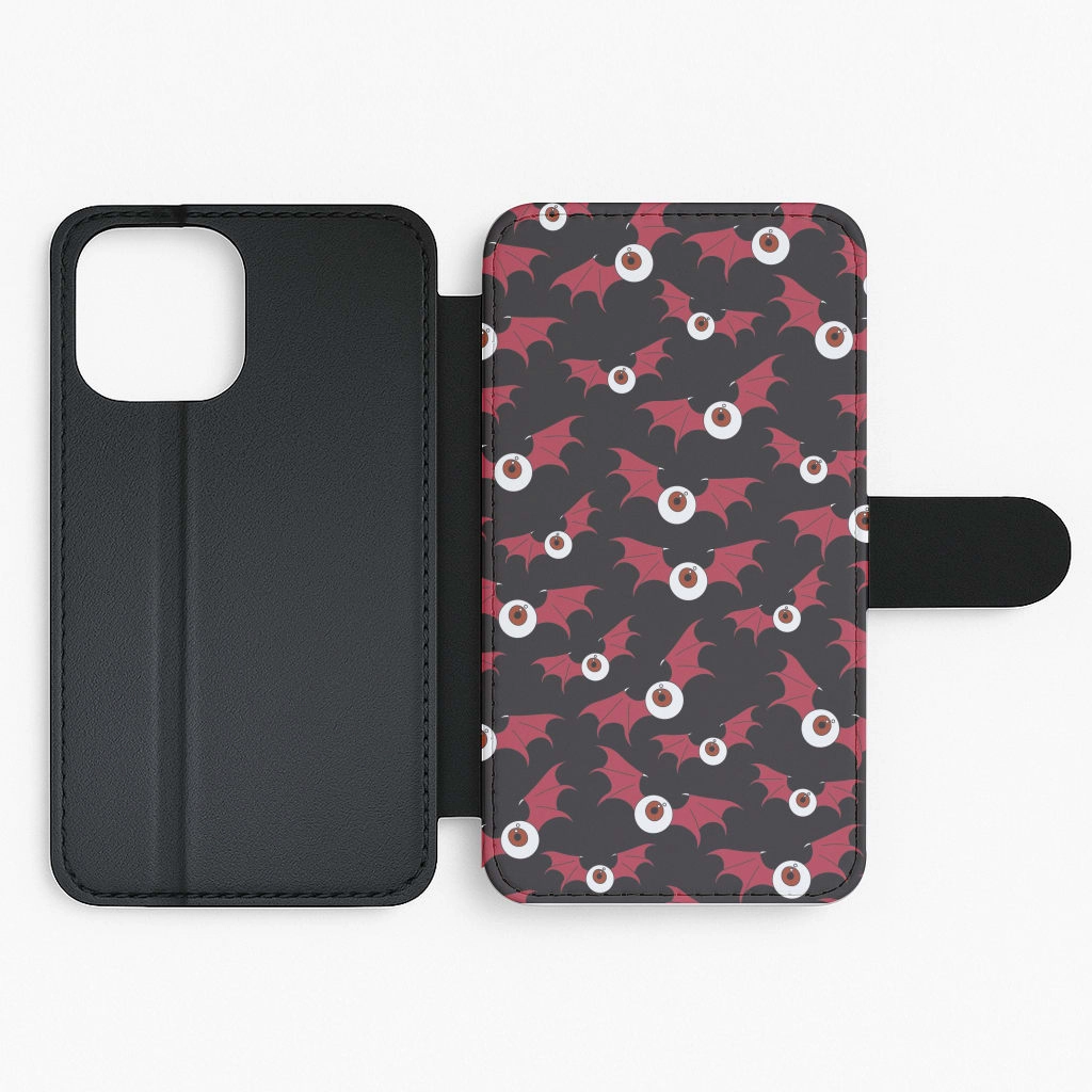 Red Bat Pattern Flip / Wallet Phone Case Futuristic style metal frame