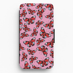 Red Butterfly - Butterfly Patterns Flip / Wallet Phone Case Cushioned Edge