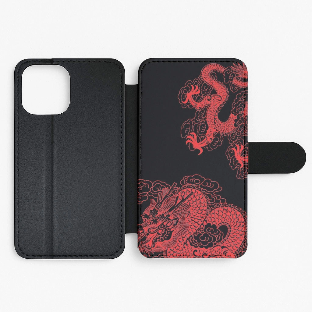 Red Dragon Flip / Wallet Phone Case Protective Frame Grip Safe