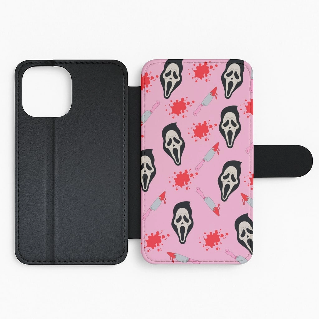 Pink Ghostface Pattern - Scream Flip / Wallet Phone Case Transparent Shell Daily Essential