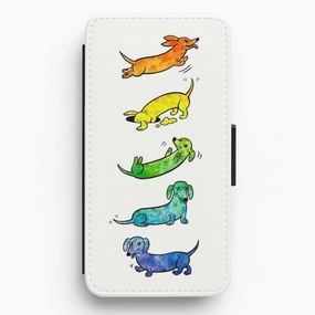 Simple Style Watercolor Rainbow Dachshunds Flip Wallet Phone Case