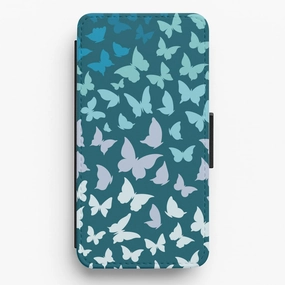 Blue Gradient Butterfly - Butterfly Patterns Flip / Wallet Phone Case Shock Absorber