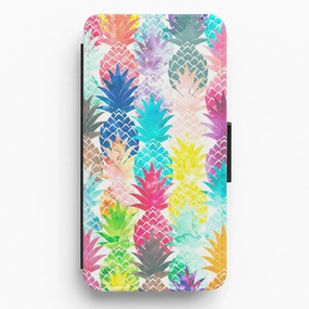 Clear Edge Shock absorption Watercolour Pineapple Pattern Flip Wallet Phone Case