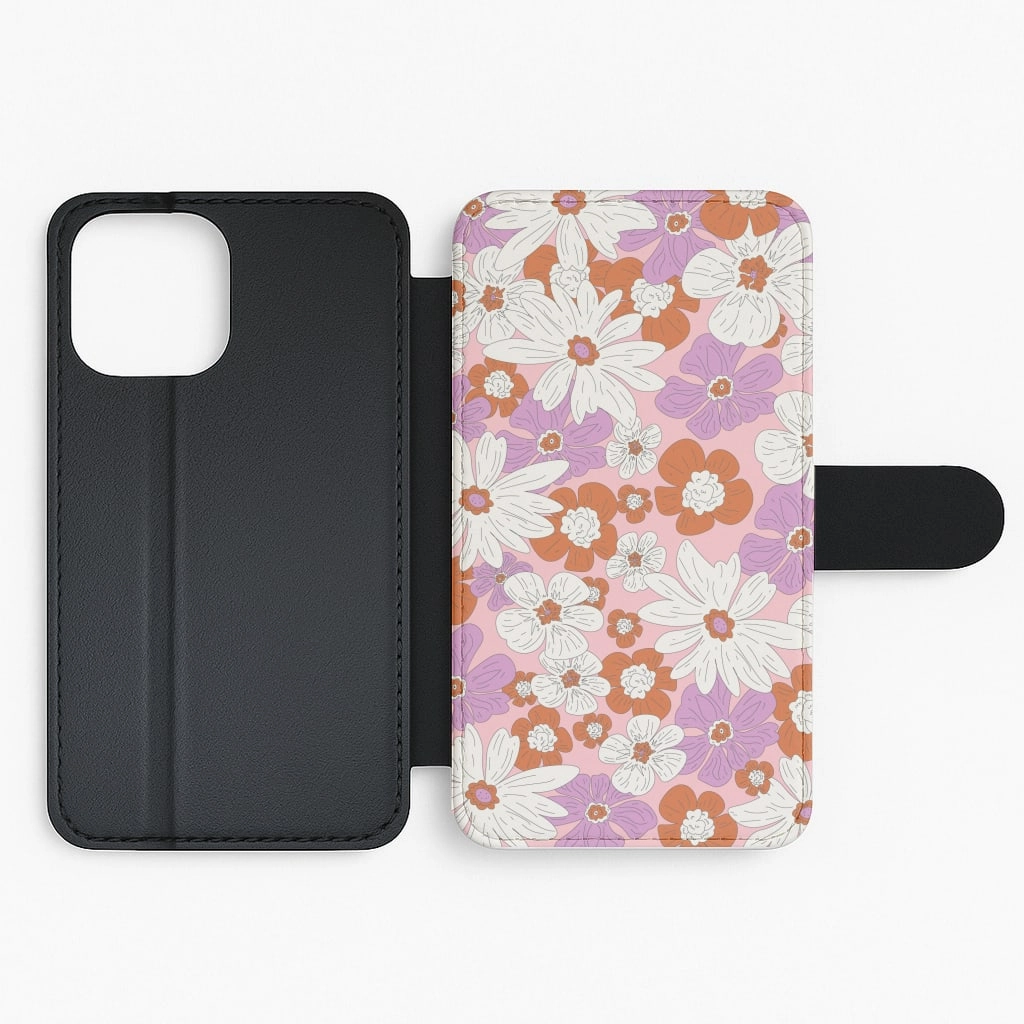 Retro Flowers - Floral Patterns Flip / Wallet Phone Case Premium Feel