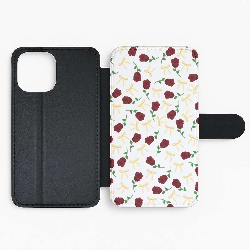 Compact Texture Full Coverage Roses And Bows Pattern Flip / Wallet Phone Case
