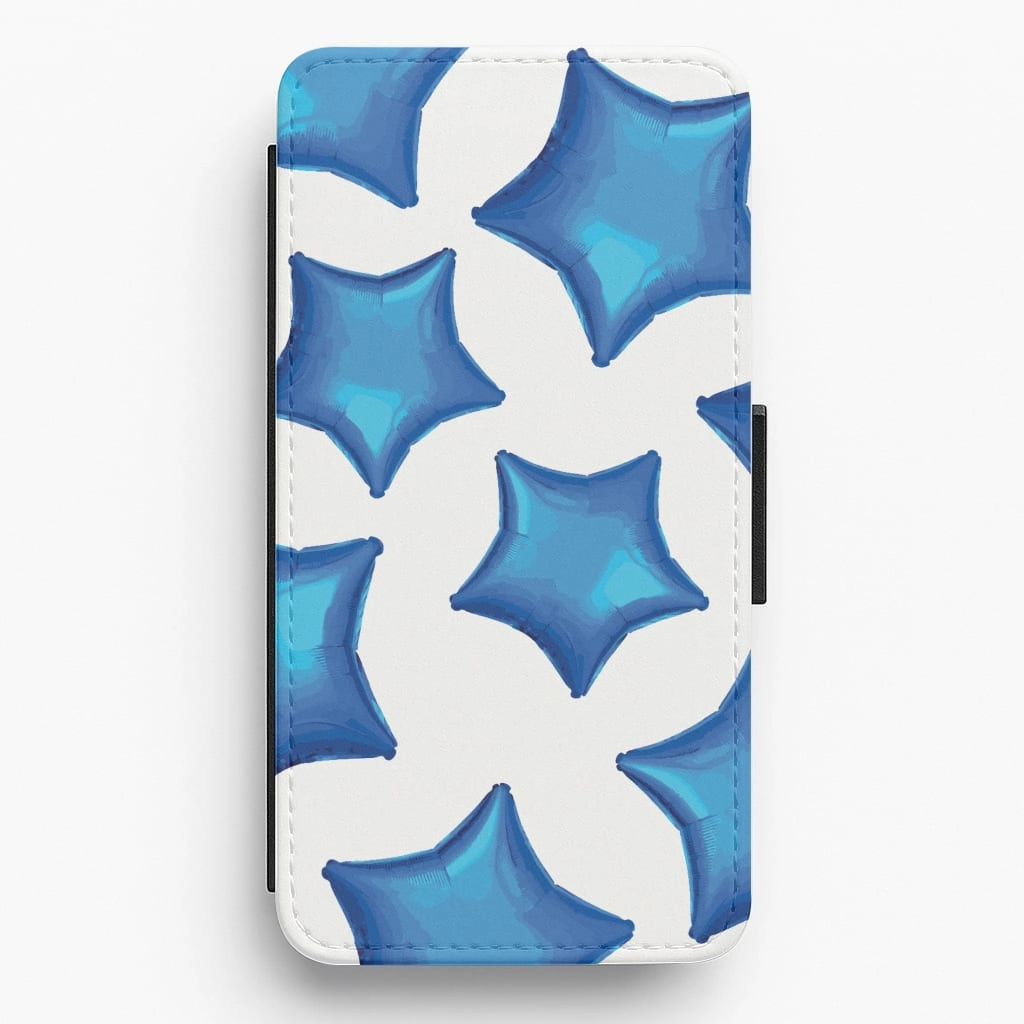 Refined Finish Blue Star Balloons Pattern Flip / Wallet Phone Case