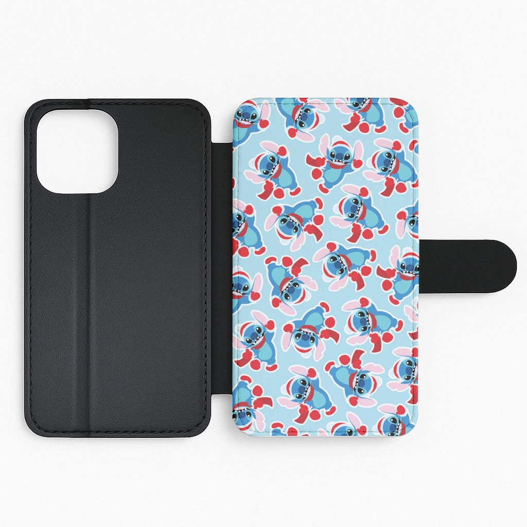 Blue Alien Christmas Pattern Flip / Wallet Phone Case Stylish Color