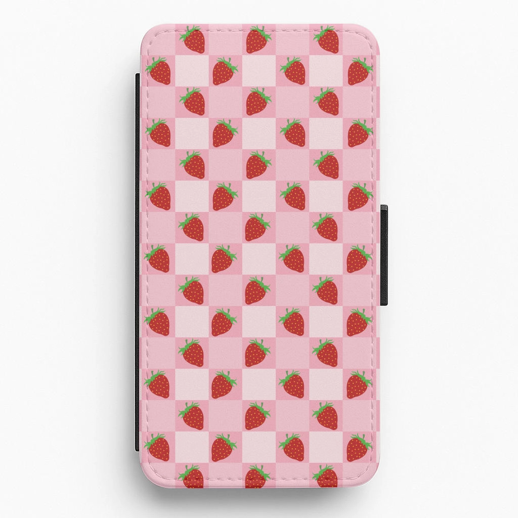 Durable Build Quality Outdoor Adventure Checkered Strawberries Pattern Flip / Wallet Phone Case