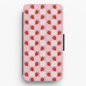Durable Build Quality Outdoor Adventure Checkered Strawberries Pattern Flip / Wallet Phone Case