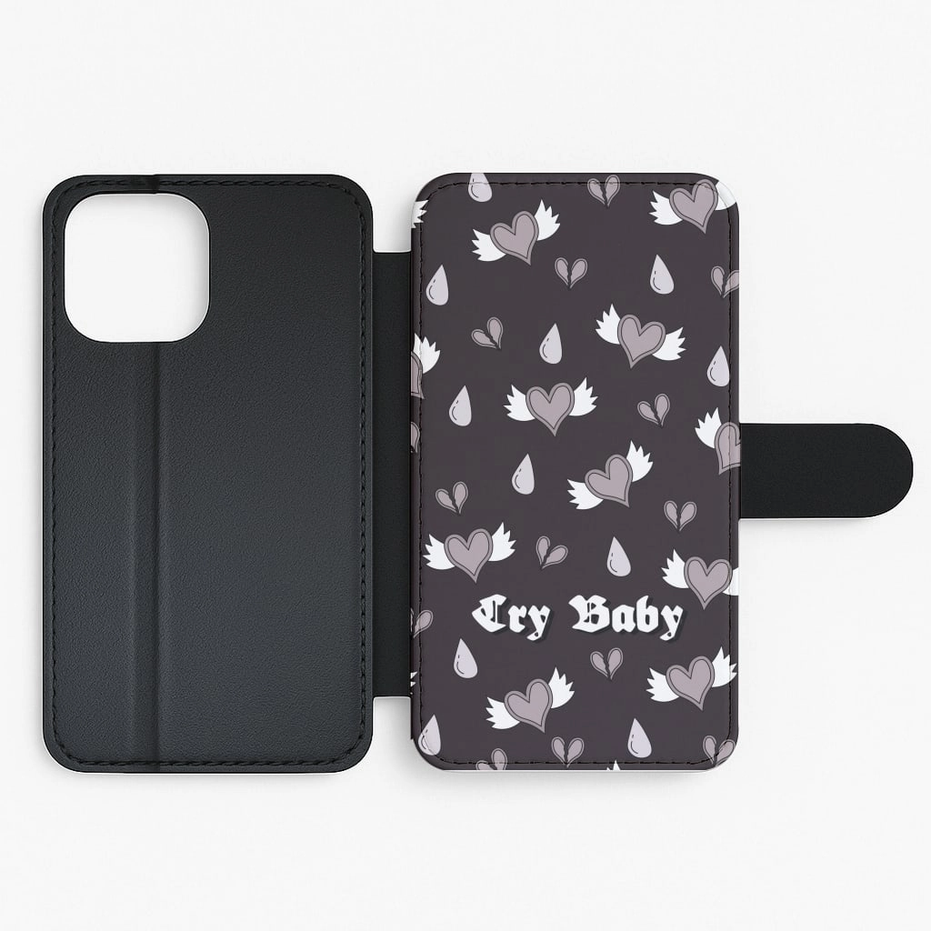Cry Baby Monochrome Hearts Pattern Flip / Wallet Phone Case Impact Guard Hybrid Finish