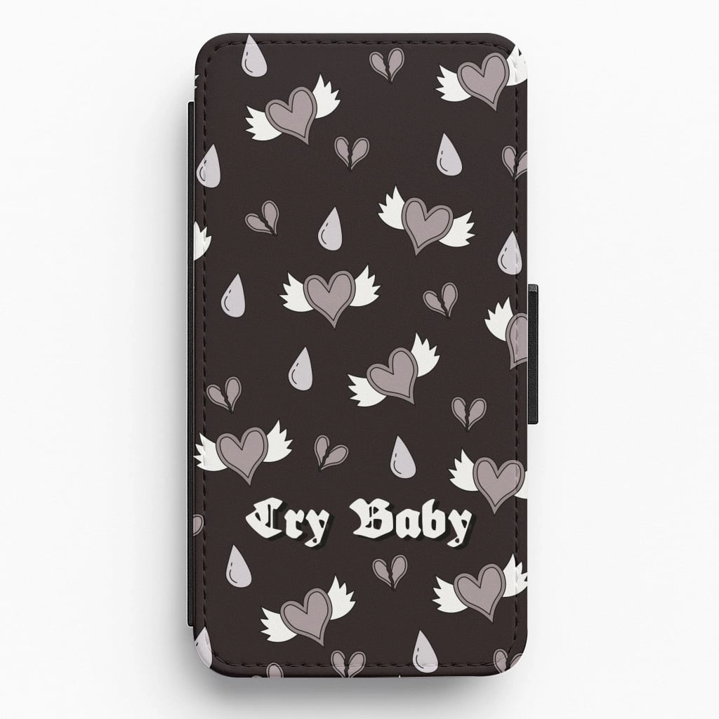 Compact Texture Layer Cry Baby Monochrome Hearts Pattern Flip / Wallet Phone Case