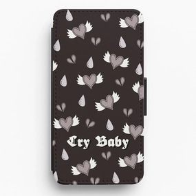 Compact Texture Layer Cry Baby Monochrome Hearts Pattern Flip / Wallet Phone Case