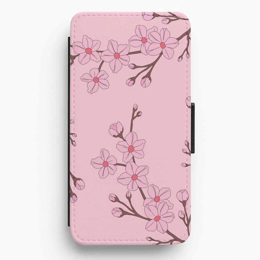 Protective Finish Cherry Blossom Pattern Flip / Wallet Phone Case