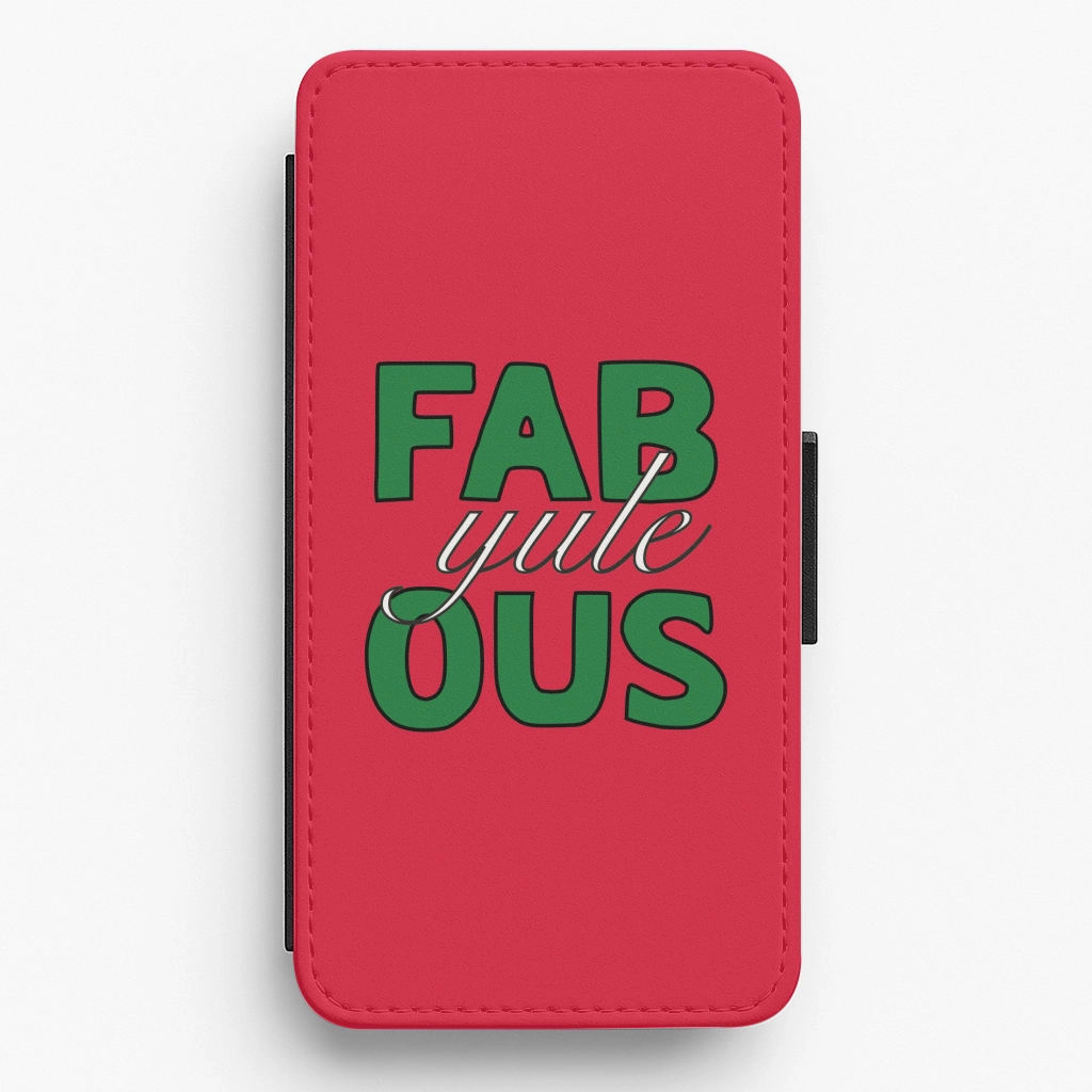 Colorful Pattern Fab-Yule-Ous Red - Christmas Puns Flip / Wallet Phone Case