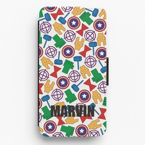 Clear Frame Unique Artwork Icon Pattern - Personalised Superhero Comic Flip / Wallet Phone Case