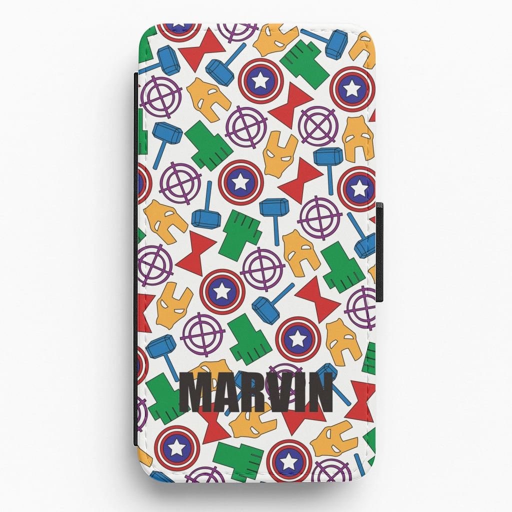 Clear Frame Unique Artwork Icon Pattern - Personalised Superhero Comic Flip / Wallet Phone Case