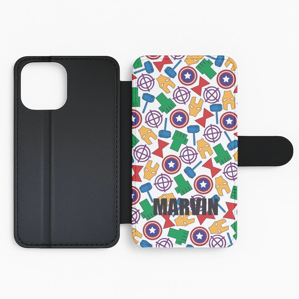 Hybrid Edge Icon Pattern - Personalised Superhero Comic Flip / Wallet Phone Case