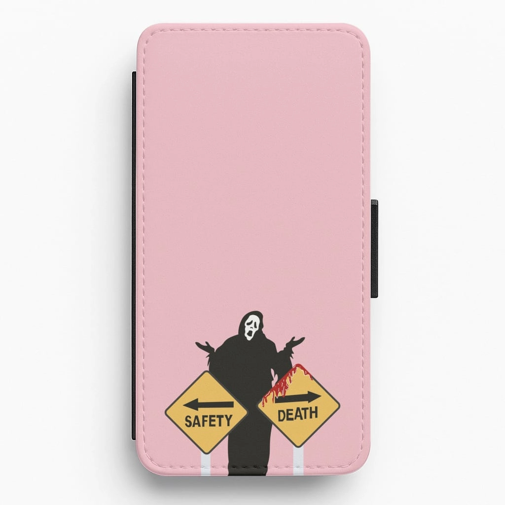 Hybrid Detail Polished Style Safety Or Death - Scream Flip / Wallet Phone Case