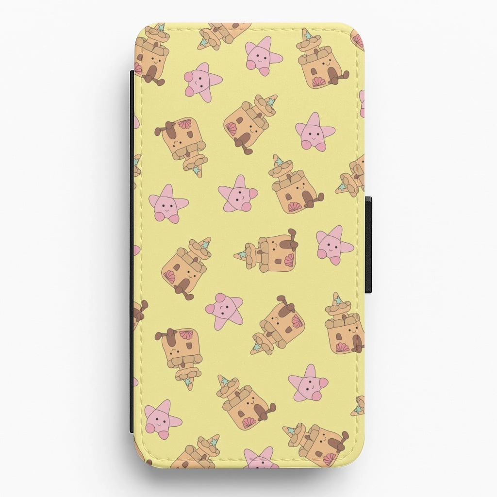 Sandcastles And Stars Pattern Flip / Wallet Phone Case Flexible Edge