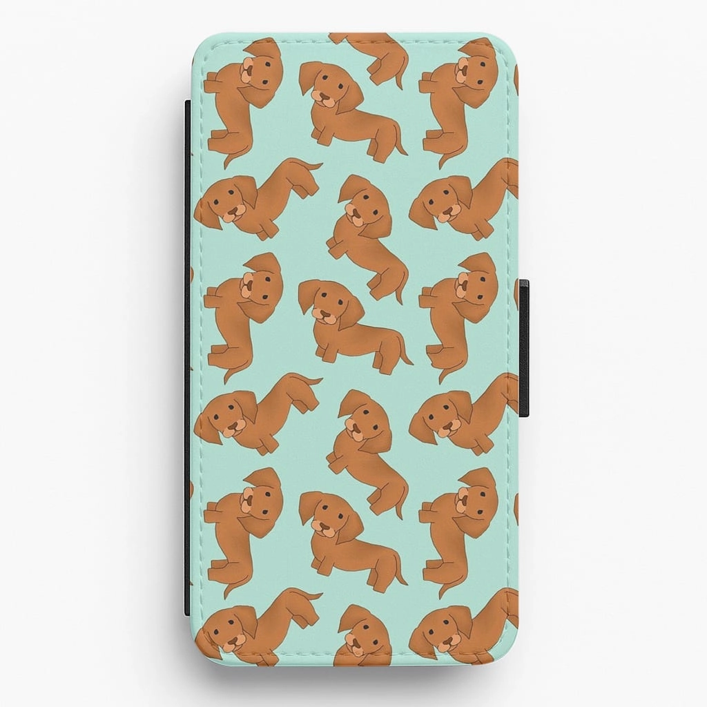 Stylish Layer Texture Sausage Dog Pattern Flip Wallet Phone Case