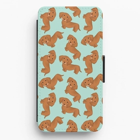 Stylish Layer Texture Sausage Dog Pattern Flip Wallet Phone Case