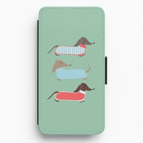 Sausage Dogs in Jumpers Flip Wallet Phone Case Compact Design
