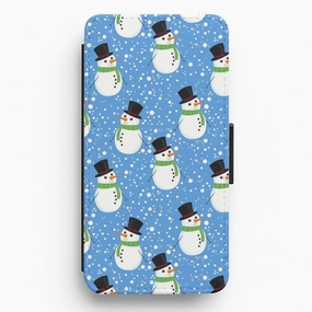 Blue Snowman Pattern Flip Wallet Phone Case Heat dissipation