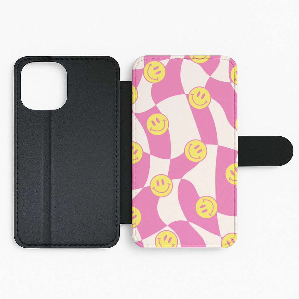 Smiley Checkboard - Trippy Patterns Flip / Wallet Phone Case Stylish Aesthetic Matte Protection