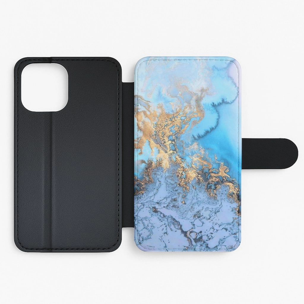 Compact Shape Stylish Layer Texture Sea Blue and Gold Marble Flip / Wallet Phone Case