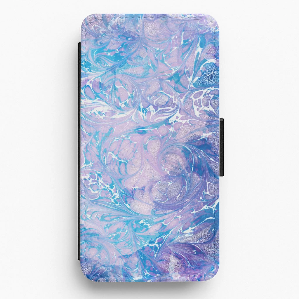 Sea Blue Swirly Marble Flip / Wallet Phone Case Durable Layer