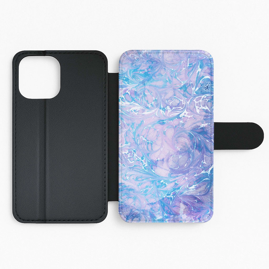 Sea Blue Swirly Marble Flip / Wallet Phone Case Comfort Texture Layer Urban Minimalism