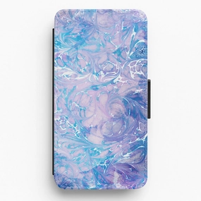 Sea Blue Swirly Marble Flip / Wallet Phone Case Durable Layer