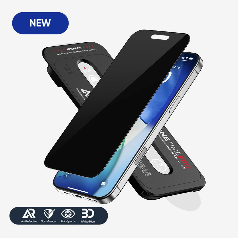 NanoArmour ONETIME PRO Privacy Anti Reflective PolarSpectra 3D Infinity Edge  iPhone 17 Series Fingerprint Guard Shield Screen Care Max Plus