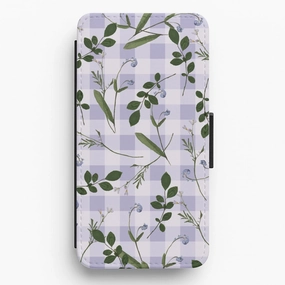 Checkered Pressed Flowers Pattern Flip / Wallet Phone Case Anti Scratch Layer Rugged Frame