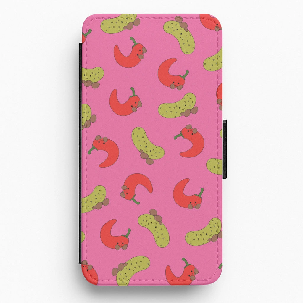 Rugged Protection Red Chillis And Pickles Pattern Flip / Wallet Phone Case