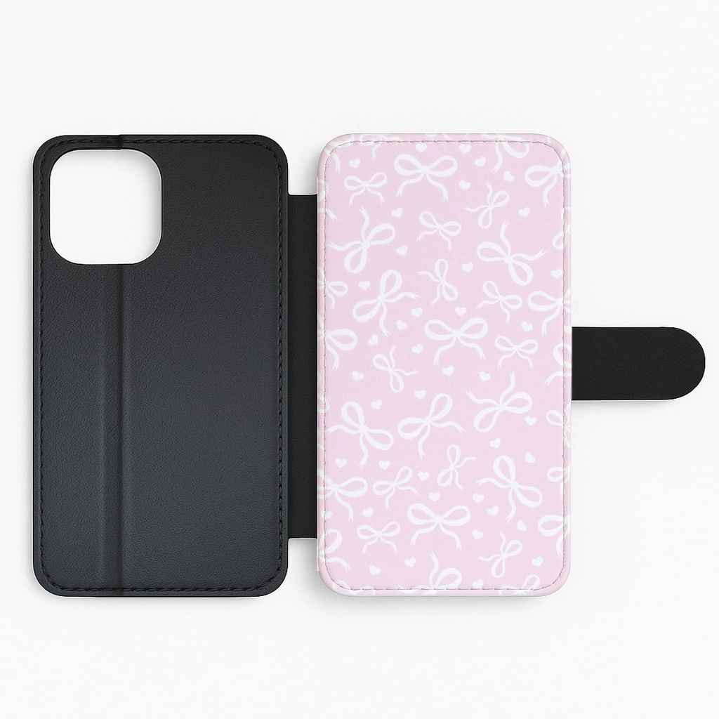 Protective Pattern Coquette Bows And Hearts Baby Pink Flip / Wallet Phone Case