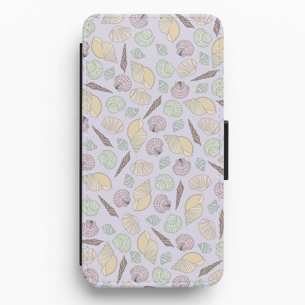 Grip Safe Clear Back Seashells Pattern 7 Flip / Wallet Phone Case