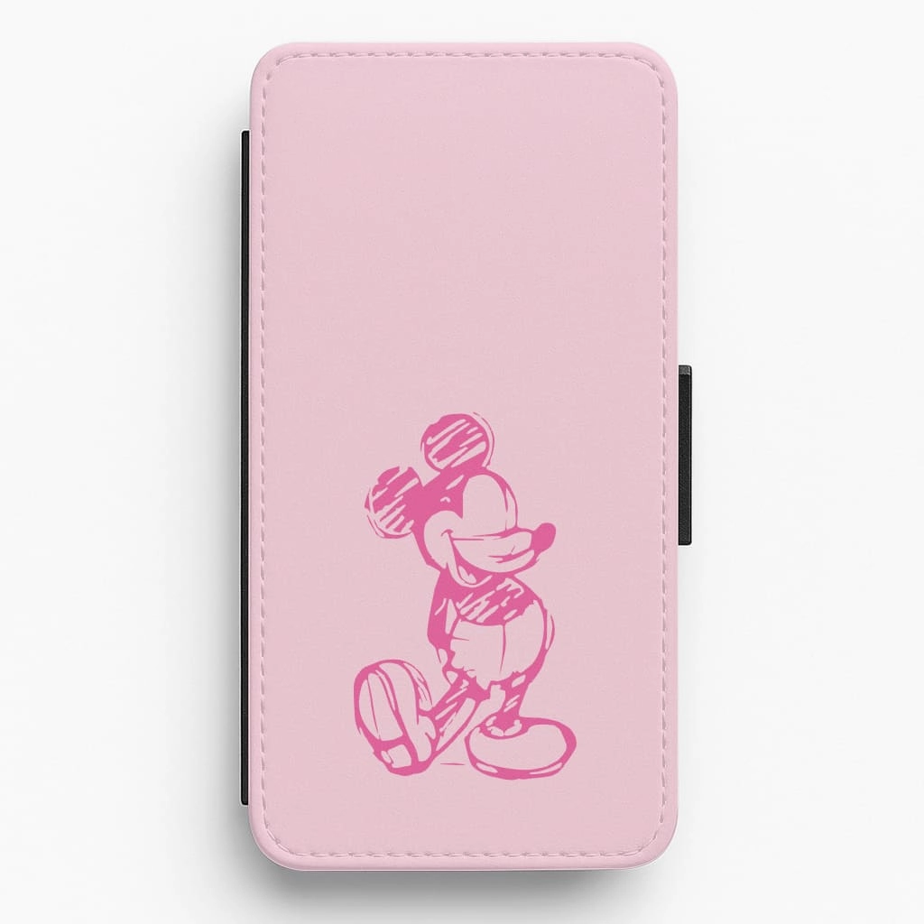 Durable Design Sketched Mouse Outline Pink Flip / Wallet Phone Case