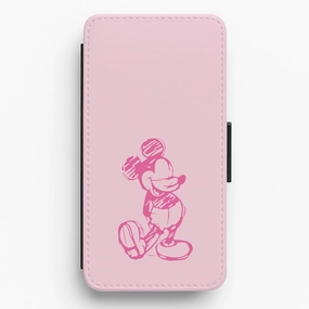 Durable Design Sketched Mouse Outline Pink Flip / Wallet Phone Case