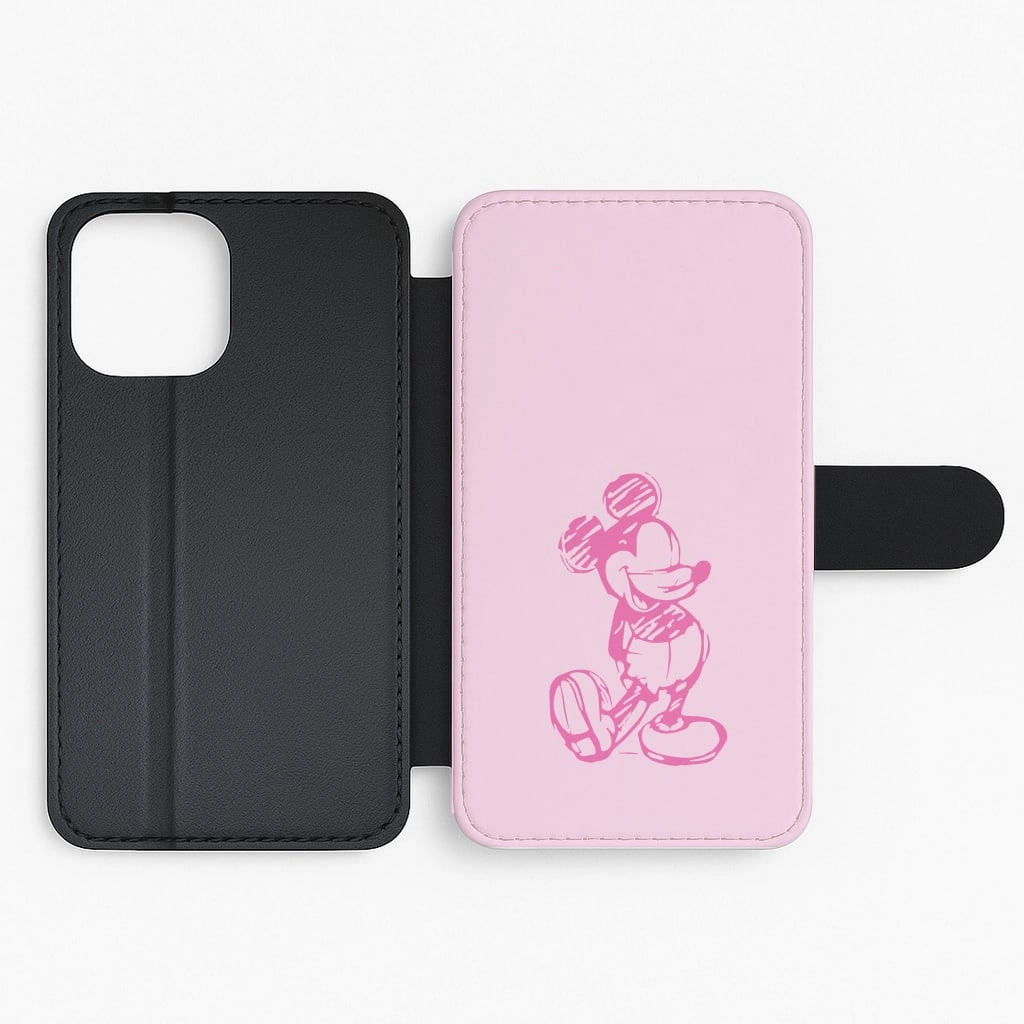 Compact Structure Easy Access Sketched Mouse Outline Pink Flip / Wallet Phone Case