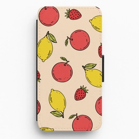 Practical Design Compact Look Sketched Summer Fruits Pattern Flip / Wallet Phone Case