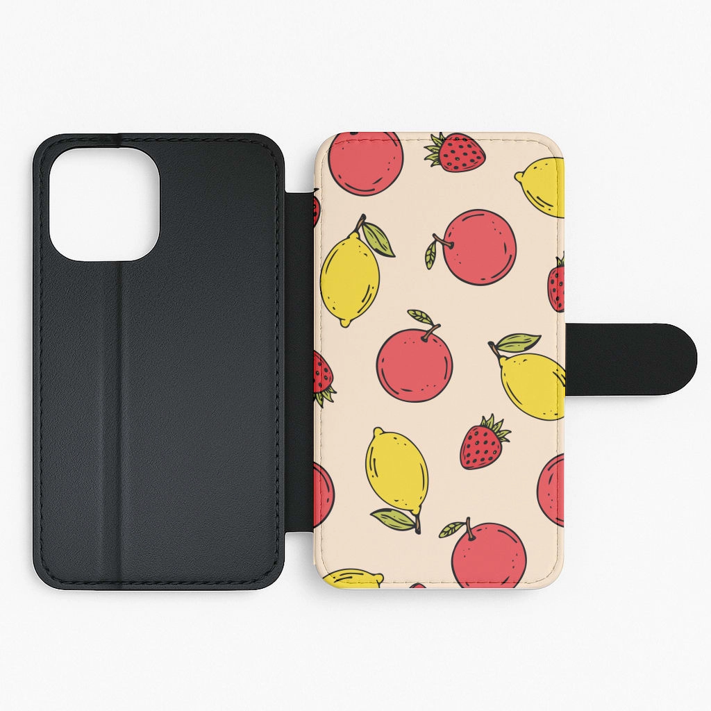 Sketched Summer Fruits Pattern Flip / Wallet Phone Case Protective Form Texture Color Gradient
