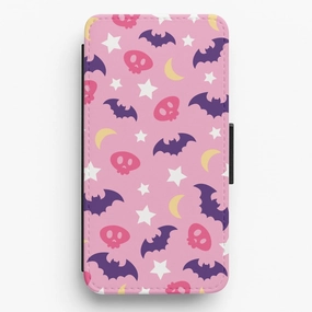 Slim Comfort Protective Surface Skull, Bats And Stars Pattern Flip / Wallet Phone Case