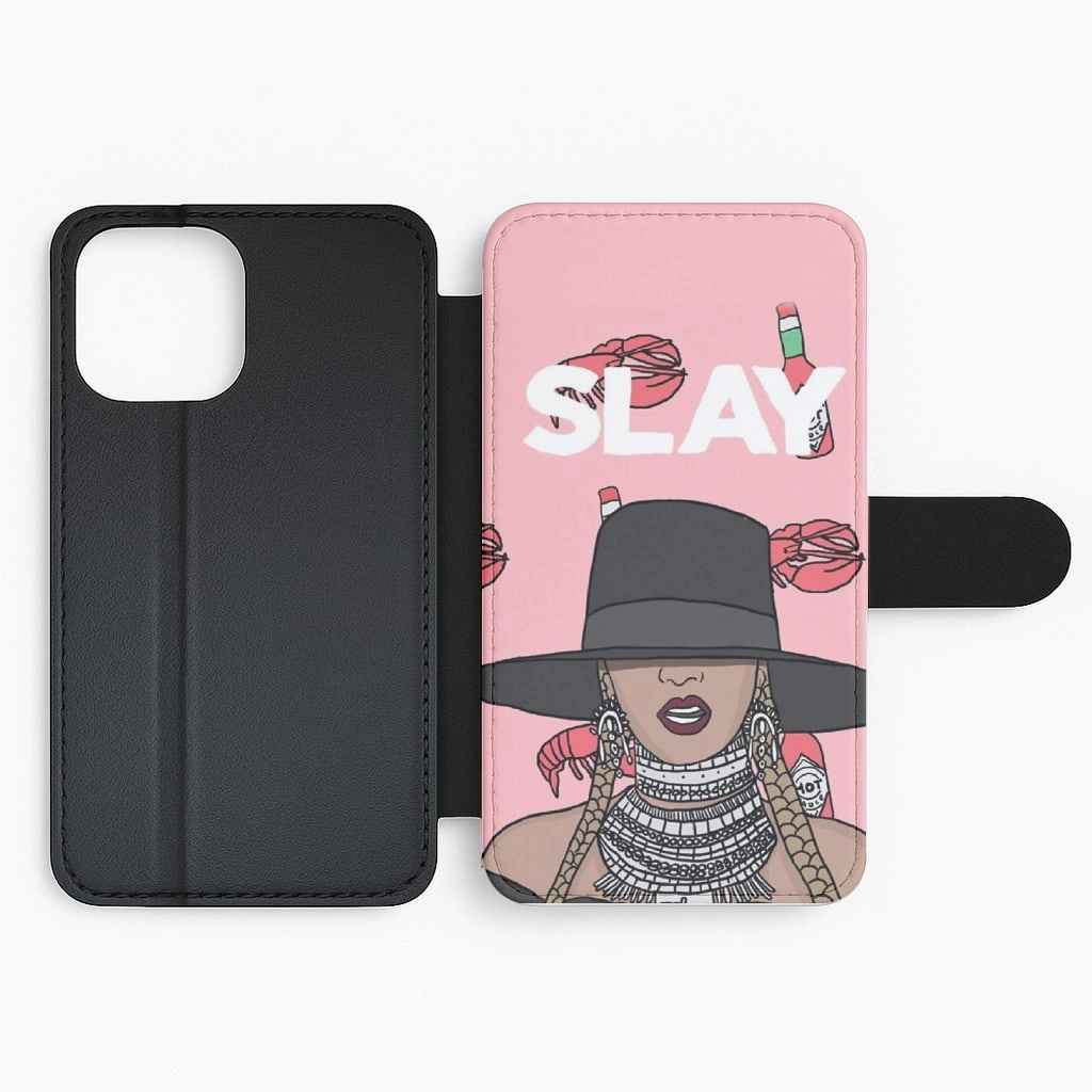 Slay - Queen B Cartoon Flip Wallet Phone Case Simple Texture Modern Pattern Style