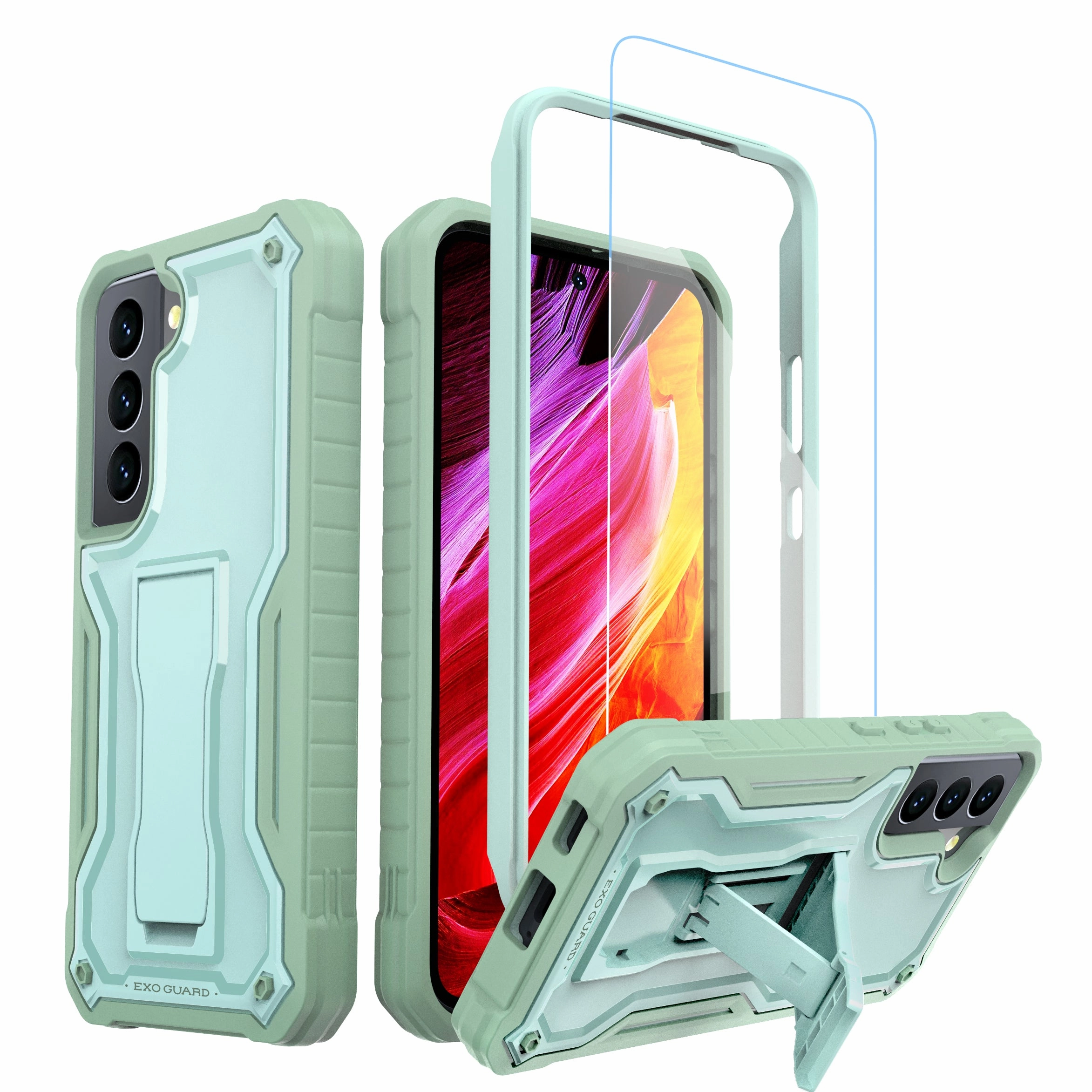 ExoGuard for Samsung Galaxy S22 Series Case, Rubber Shockproof Heavy Duty Case with Screen Protector Built-in Kickstand for Samsung S22 / Samsung S22 Plus / Samsung S22 UltraS22 Ultra Does not come with a screen protector Grip Safe Compact Feel