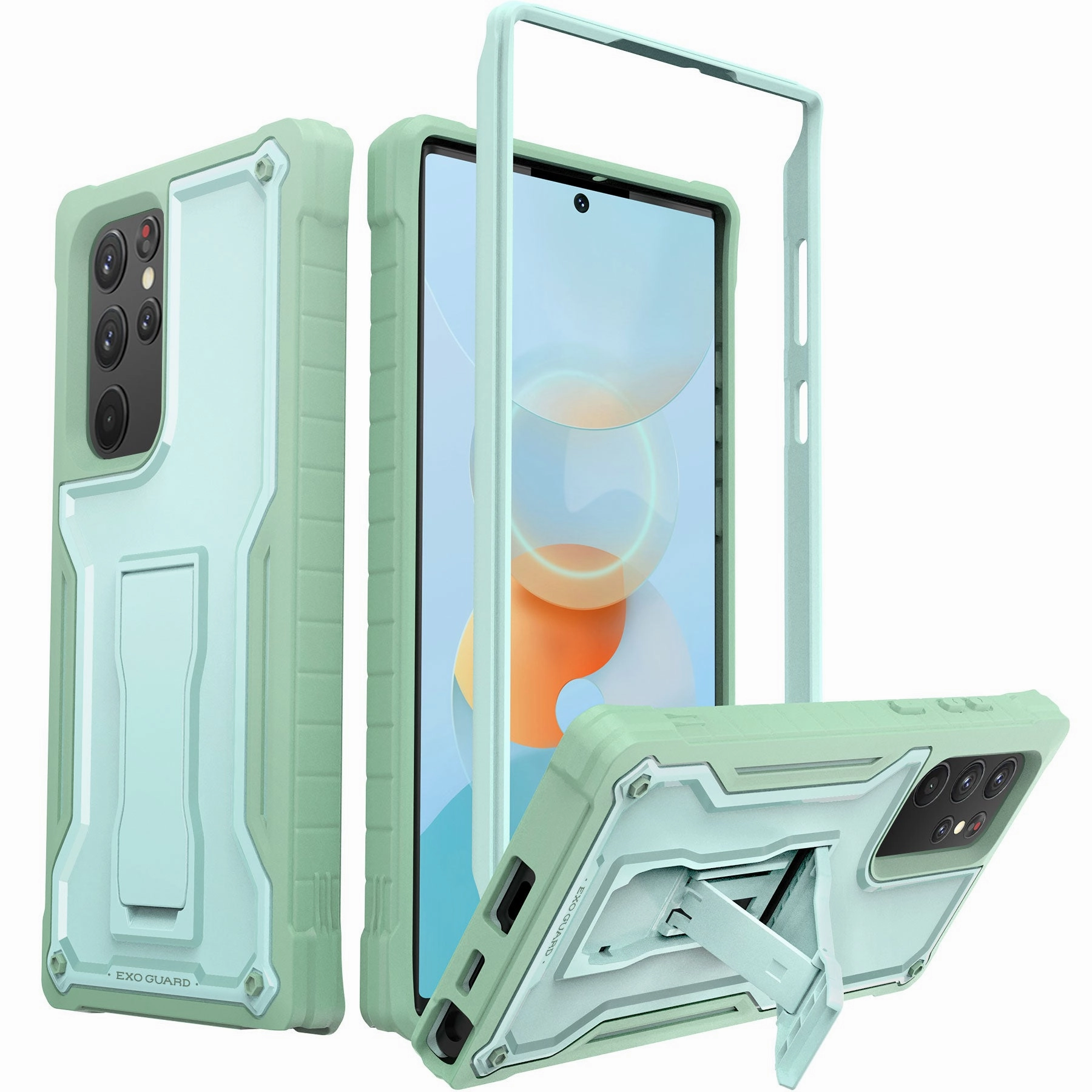 Fashion Forward Glossy Finish Look ExoGuard for Samsung Galaxy S22 Series Case, Rubber Shockproof Heavy Duty Case with Screen Protector Built-in Kickstand for Samsung S22 / Samsung S22 Plus / Samsung S22 UltraS22 Ultra Does not come with a screen protector