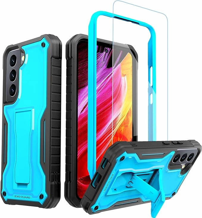 ExoGuard for Samsung Galaxy S22 Series Case, Rubber Shockproof Heavy Duty Case with Screen Protector Built-in Kickstand for Samsung S22 / Samsung S22 Plus / Samsung S22 UltraS22 Ultra Does not come with a screen protector Matte Texture Surface Polished Tex